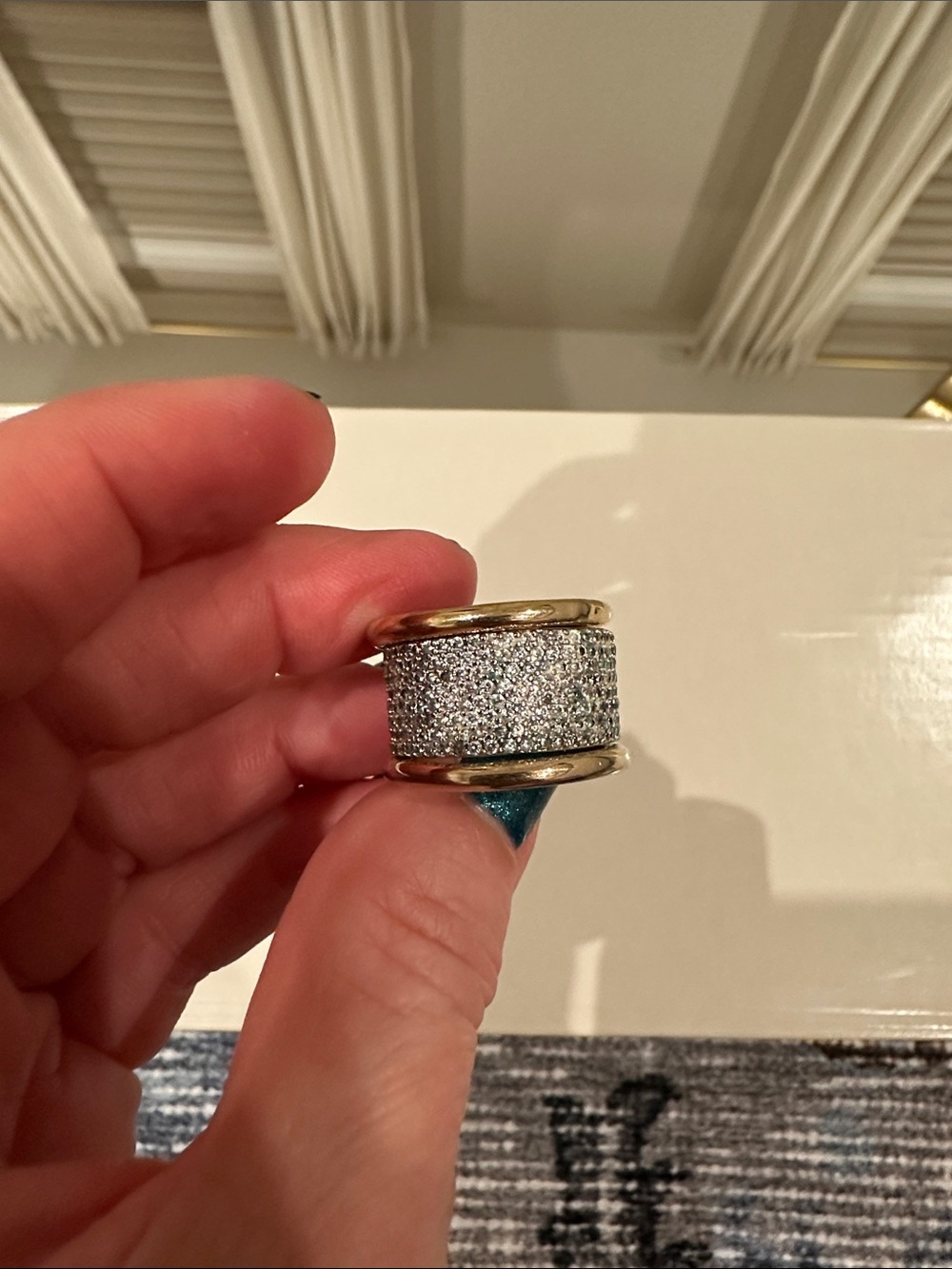 henri bendel Two-Tone Pave Crystal Wide Band Ring - Gold & Silver - Picture 3 of 5
